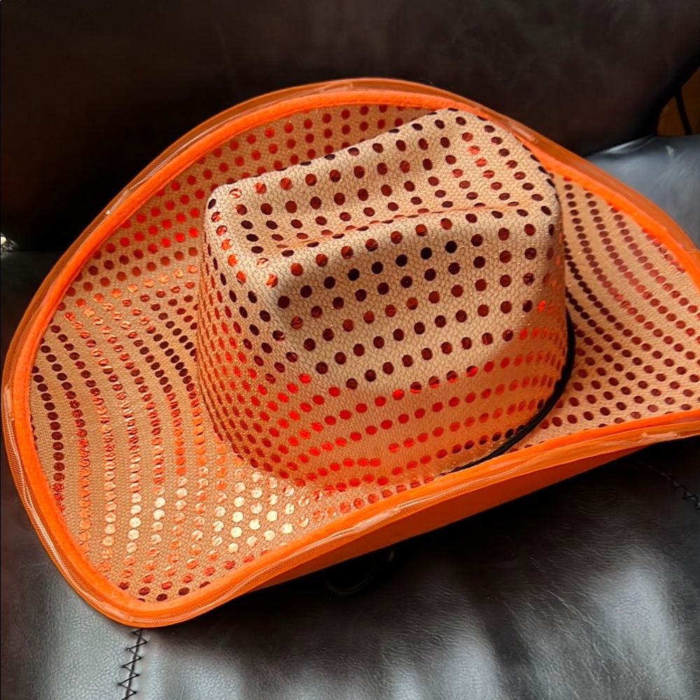 Orange Shimmer LED Light Up Cowboy Hat